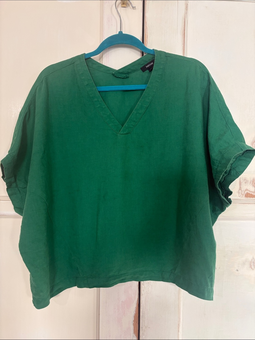 Kenzie Emerald Green V-Neck Relaxed Linen/Cotton Top